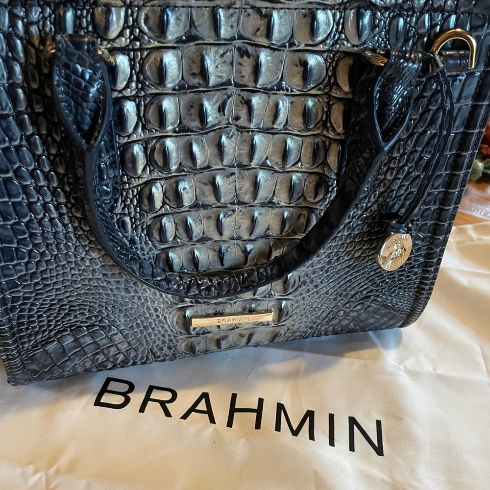 Brahmin Blue Croc-Embossed Satchel